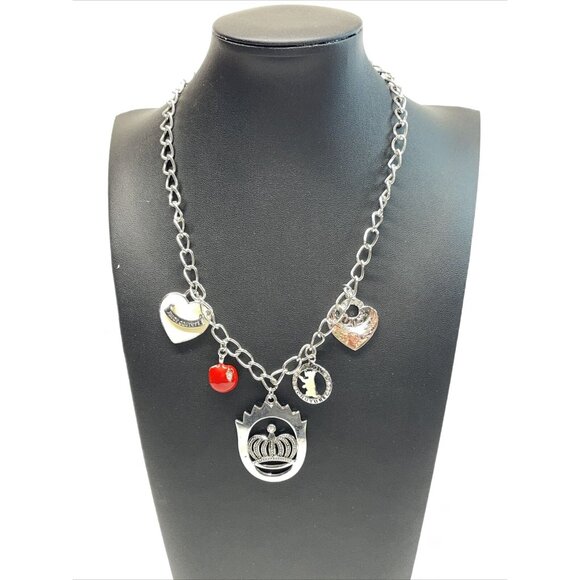 Juicy Couture Chunky Chain Link Silver Tone Charm Dangle Crown Necklace A198 - Picture 4 of 16
